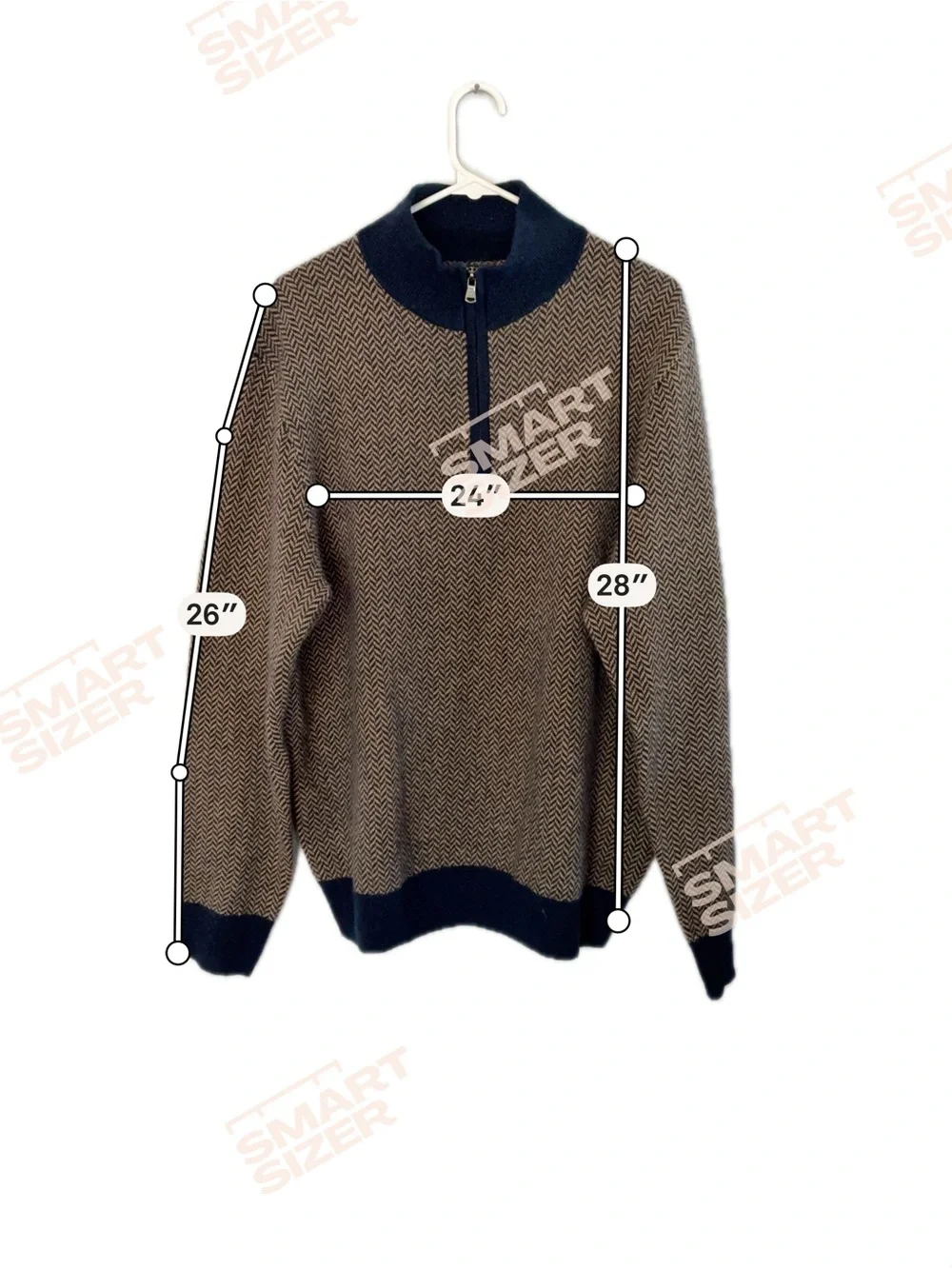 J.Crew Men’s 100% Cashmere 1/4 Zip Sweater • L • Navy Brown Herringbone